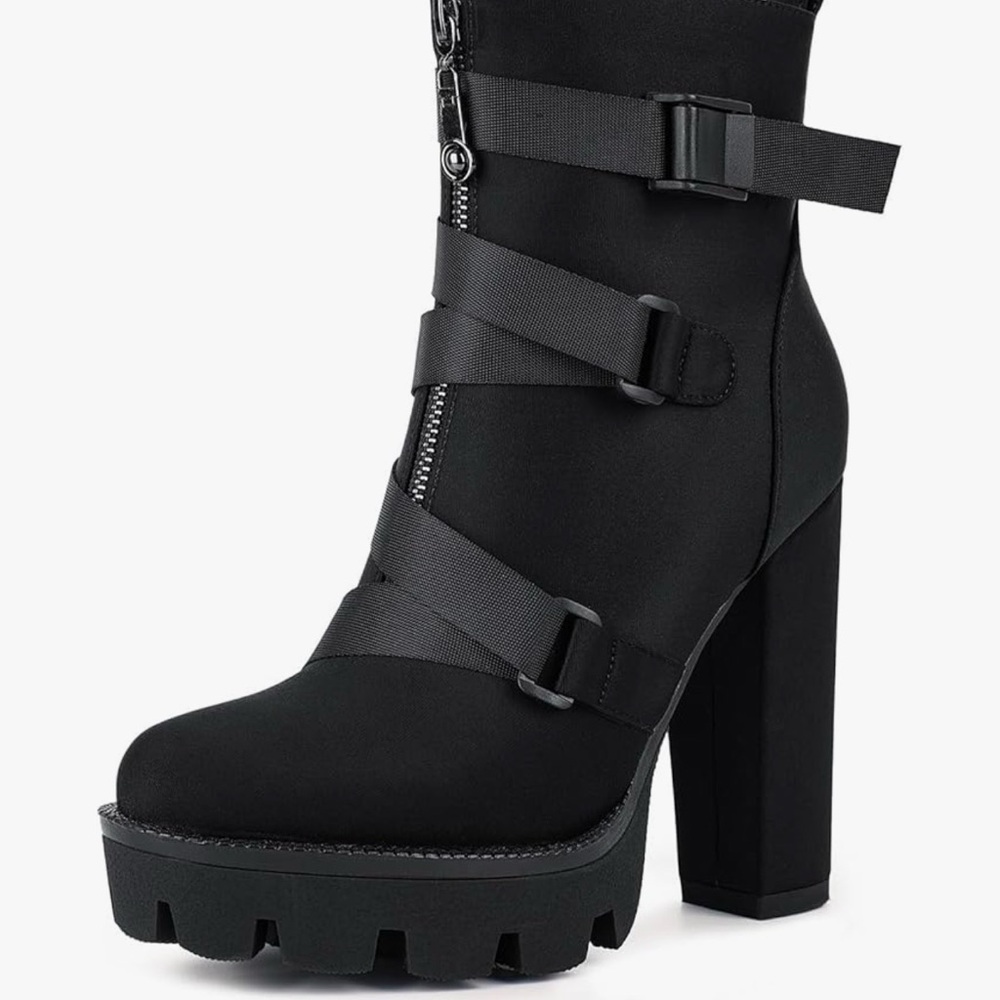 WetKiss Black High Heeled Combat Boots